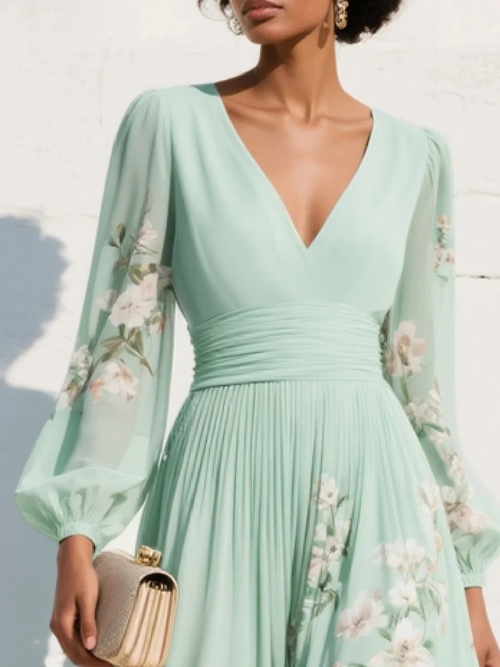 Hélène · Robe midi plissée à broderie florale