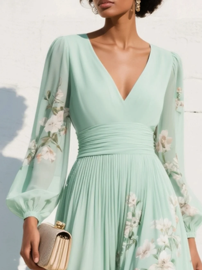 Hélène · Robe midi plissée à broderie florale