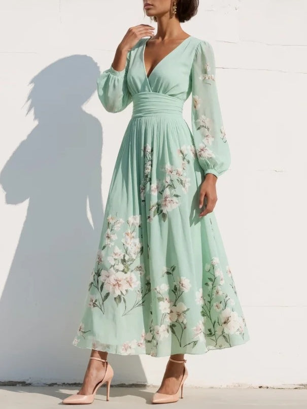 Hélène · Robe midi plissée à broderie florale