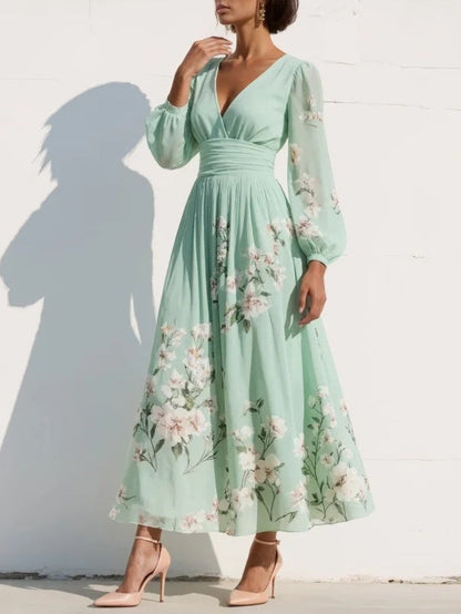 Hélène · Robe midi plissée à broderie florale