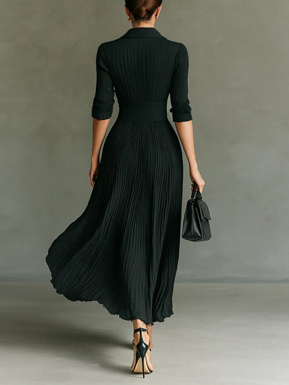Elvira | Robe longue plissée avec col et taille haute