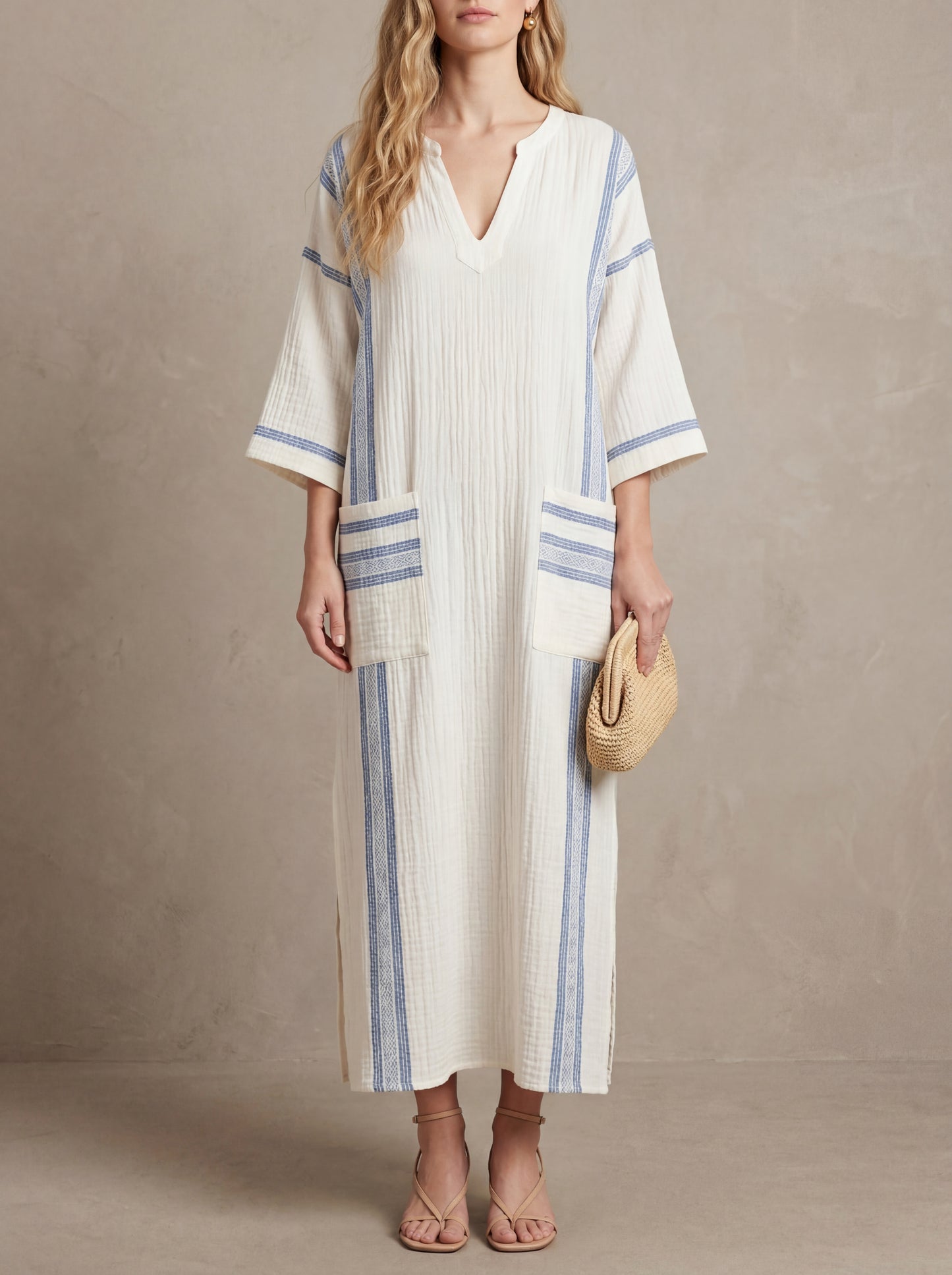Marie · Robe maxi kaftan à bandes contrastées