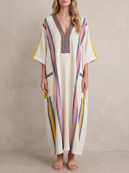 Marie · Robe maxi kaftan à bandes contrastées