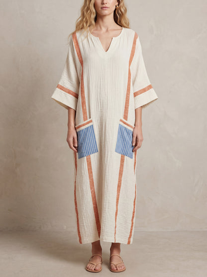 Marie · Robe maxi kaftan à bandes contrastées