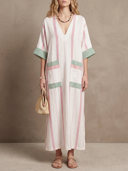 Marie · Robe maxi kaftan à bandes contrastées