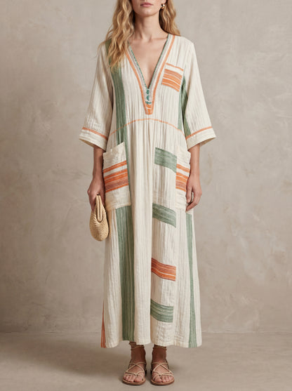 Marie · Robe maxi kaftan à bandes contrastées