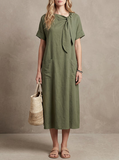 Paulette · Robe maxi nœud au col avec poches