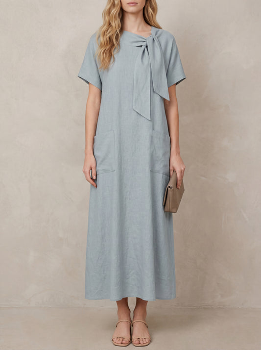 Paulette · Robe maxi nœud au col avec poches