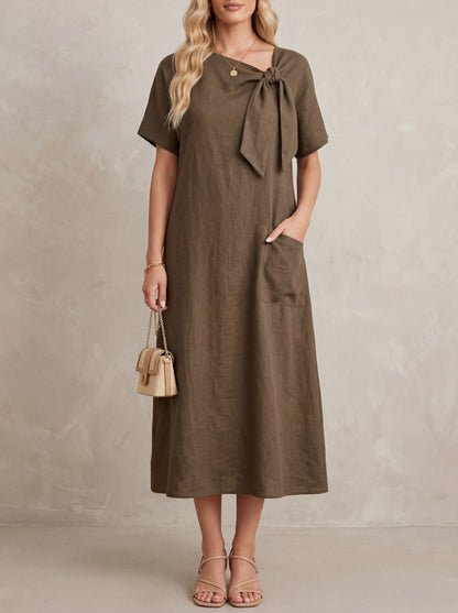 Paulette · Robe maxi nœud au col avec poches