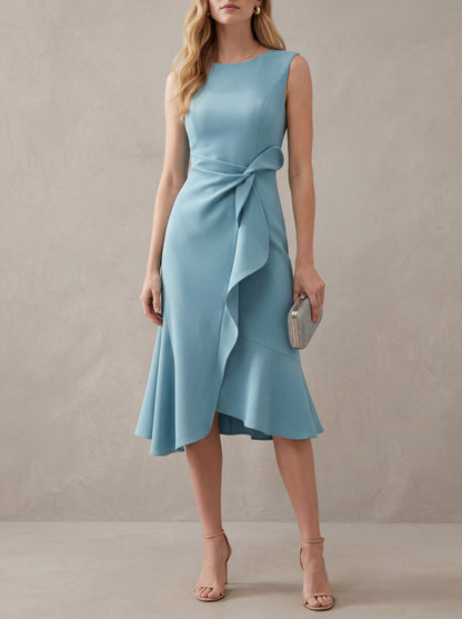 Geneviève · Robe midi asymétrique au drapé fluide