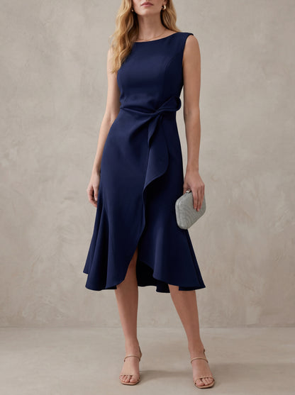 Geneviève · Robe midi asymétrique au drapé fluide