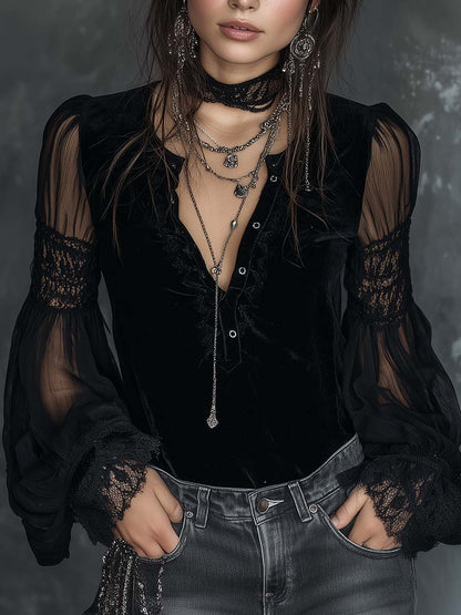 Sofía · Blouse en Velours avec Manches Transparentes