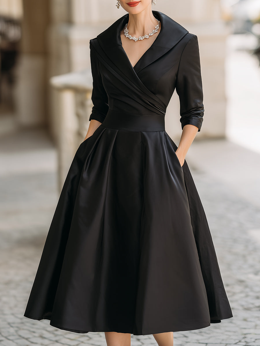 Lucienne · Robe midi vintage à col châle drapé
