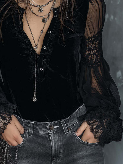Sofía · Blouse en Velours avec Manches Transparentes