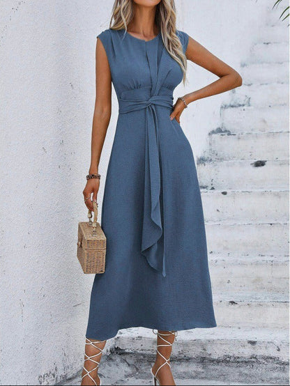 Claire · Robe midi sans manches à taille nouée