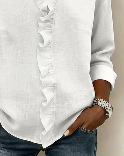 Yvonne | Blouse avec Volants, Col en V et Manches Longues