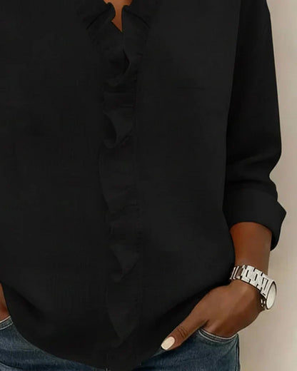 Yvonne | Blouse avec Volants, Col en V et Manches Longues