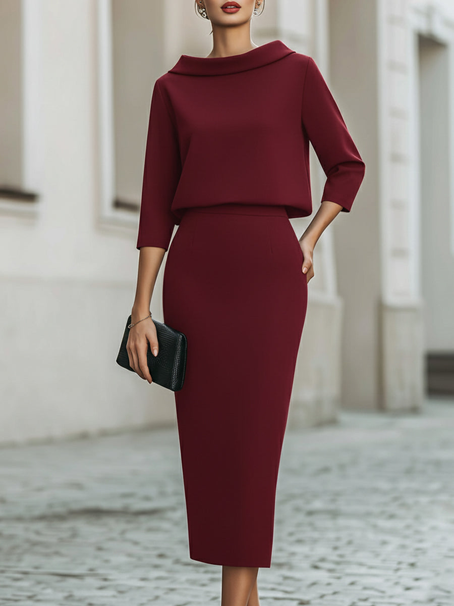 Vivienne · Ensemble haut col bateau et jupe midi
