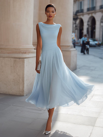 Robe Midi Sans Manches à Col Drapé