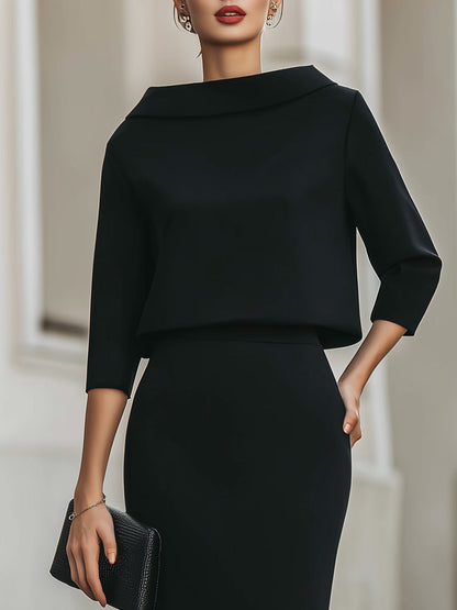Vivienne · Ensemble haut col bateau et jupe midi