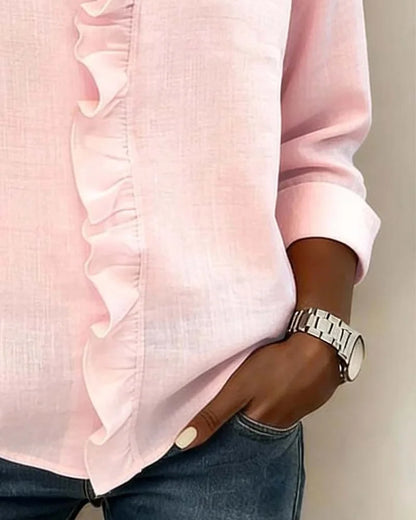 Yvonne | Blouse avec Volants, Col en V et Manches Longues