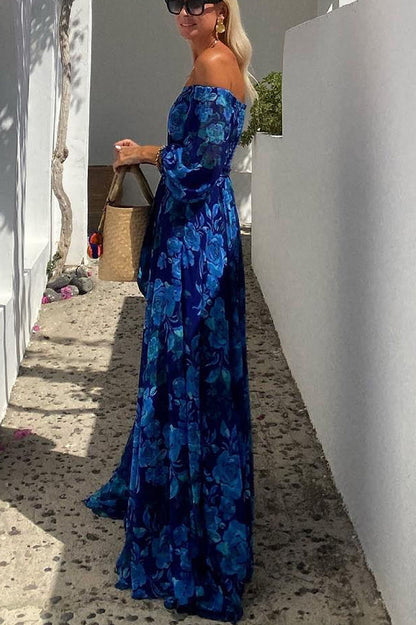 Geneviève · Robe longue à imprimé floral aux épaules dénudées