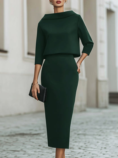 Vivienne · Ensemble haut col bateau et jupe midi