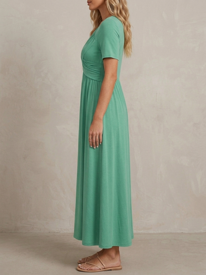 Geneviève · Robe midi col V croisé, drapé élégant et taille empire