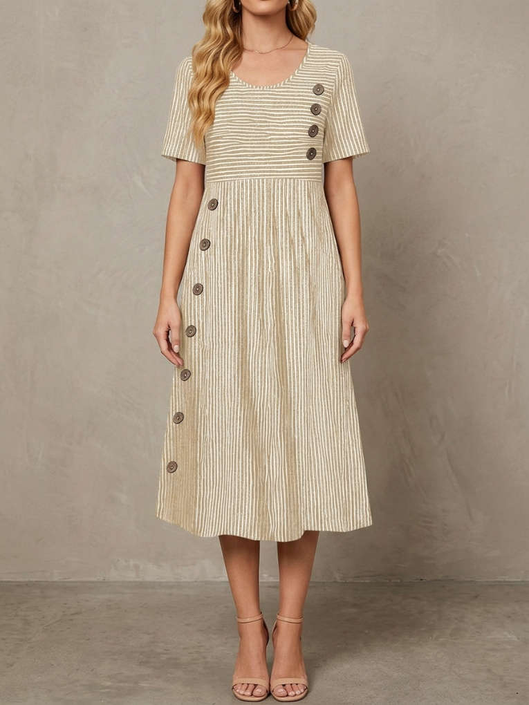 Françoise · Robe midi rayée, coupe ample et froncée