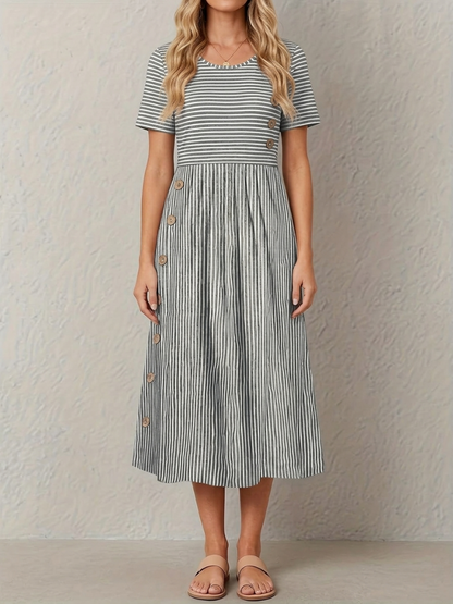 Françoise · Robe midi rayée, coupe ample et froncée