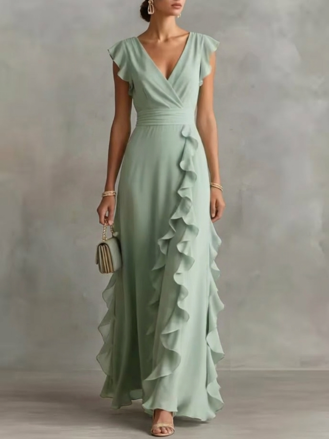 Madeleine · Robe de soirée plissée à volants cascadants