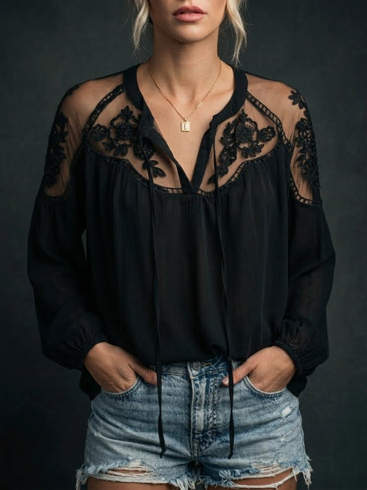 Béatrice · Chemisier ajouré à broderie délicate