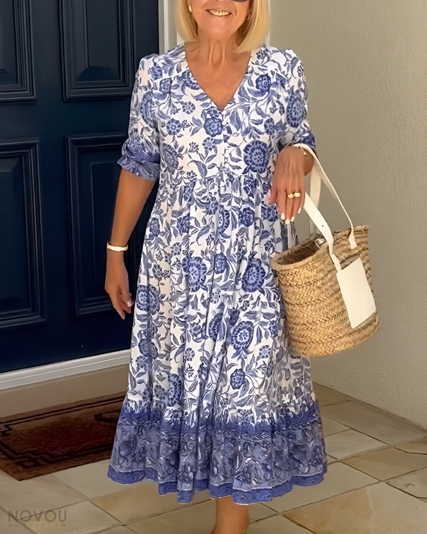 Cathy - Robe Florale Élégante avec Décolleté en V