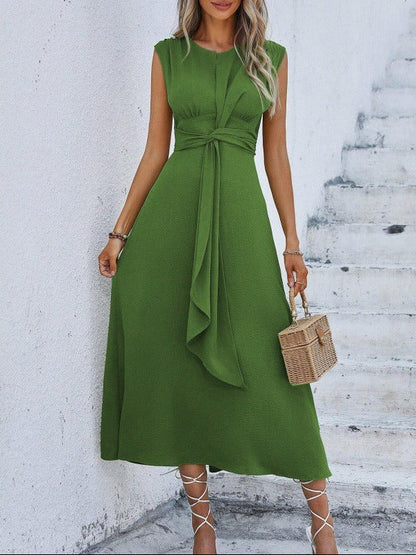 Claire · Robe midi sans manches à taille nouée