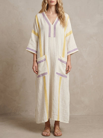 Marie · Robe maxi kaftan à bandes contrastées