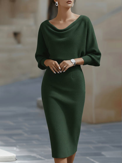 Robe Midi Drapée Blanche à Manches Chauve-Souris