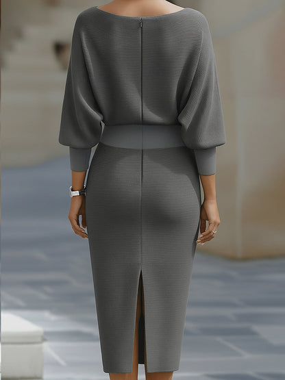 Robe Midi Drapée Blanche à Manches Chauve-Souris