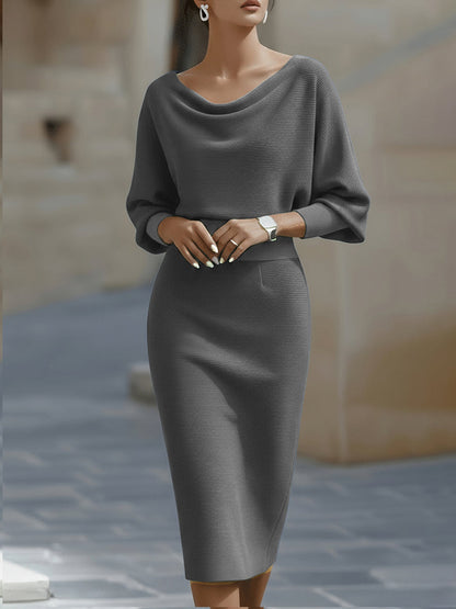 Robe Midi Drapée Blanche à Manches Chauve-Souris