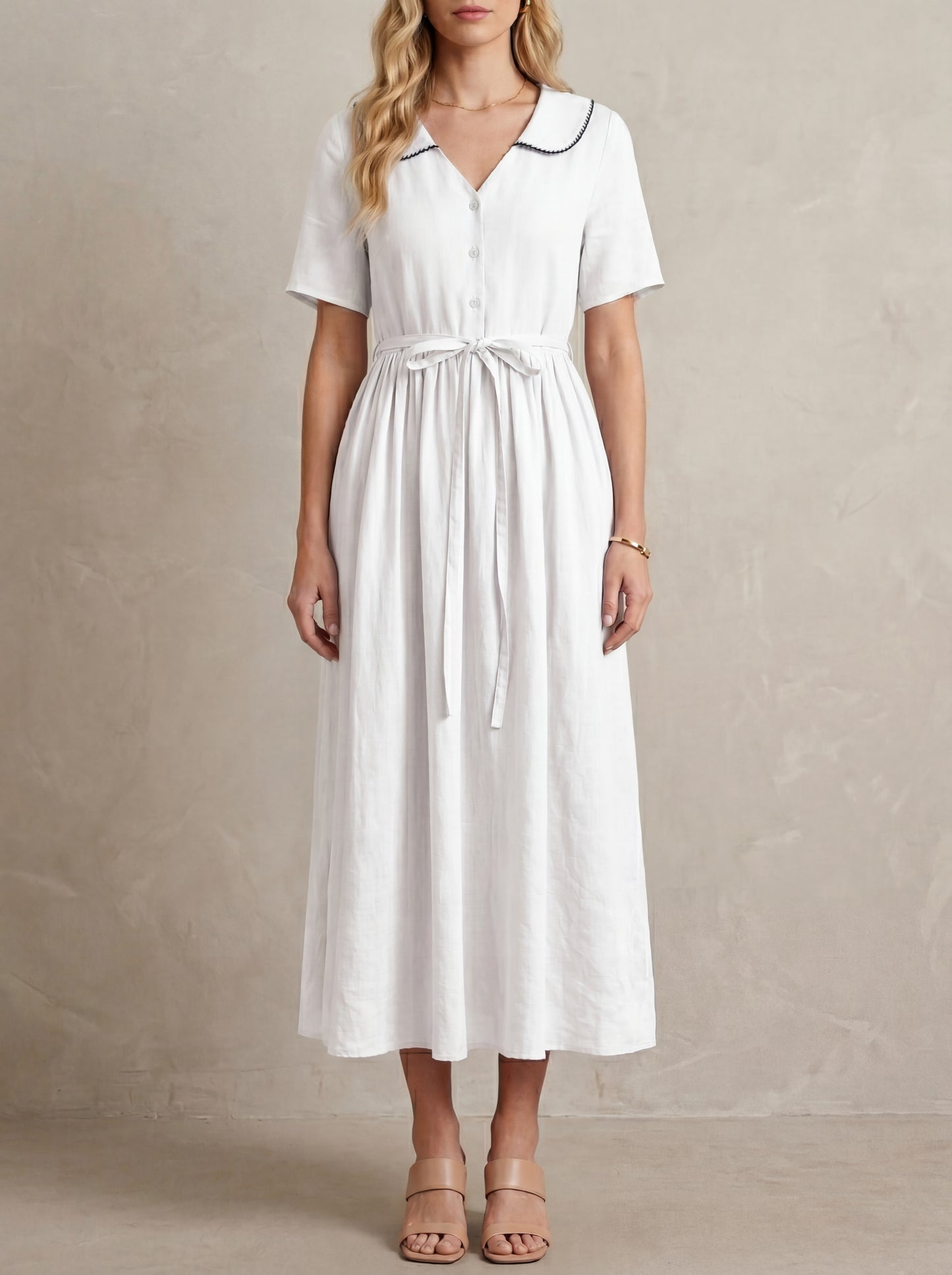 Lucienne · Robe midi col claudine et manches bouffantes