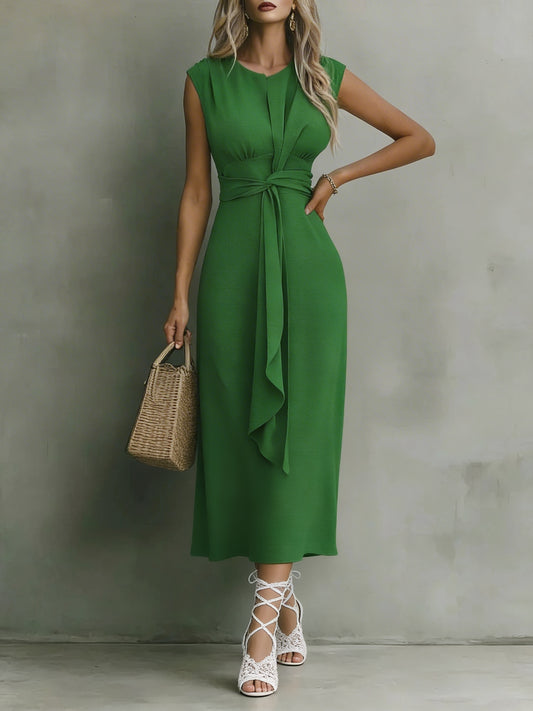 Claire · Robe midi sans manches à taille nouée