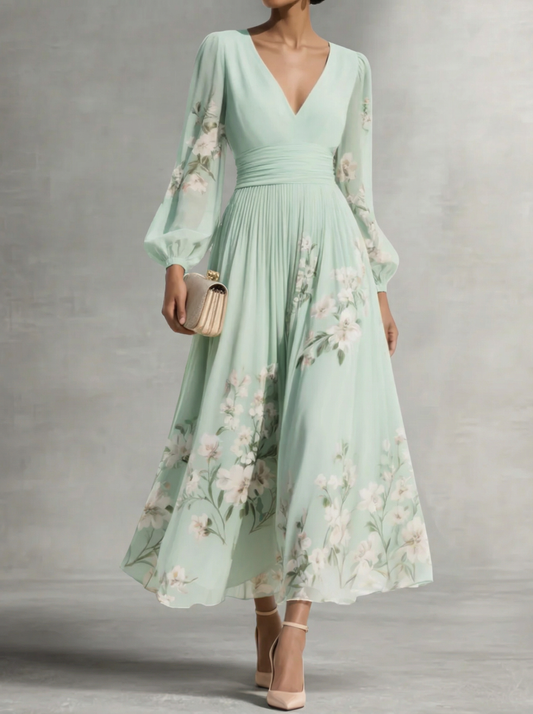 Hélène · Robe midi plissée à broderie florale