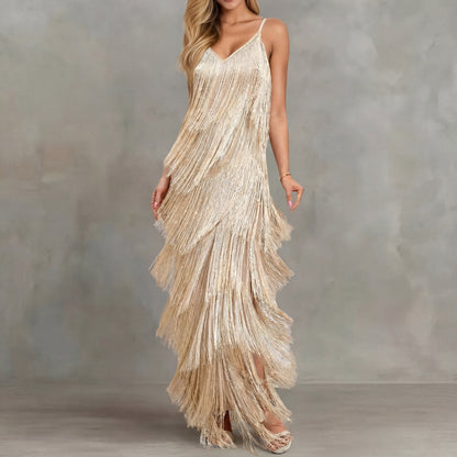Geneviève · Robe à bretelles avec détails frangés