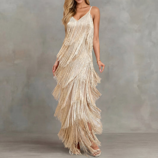Geneviève · Robe à bretelles avec détails frangés