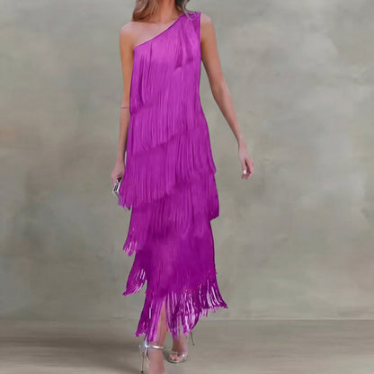 Thérèse · Robe maxi asymétrique à franges en couches