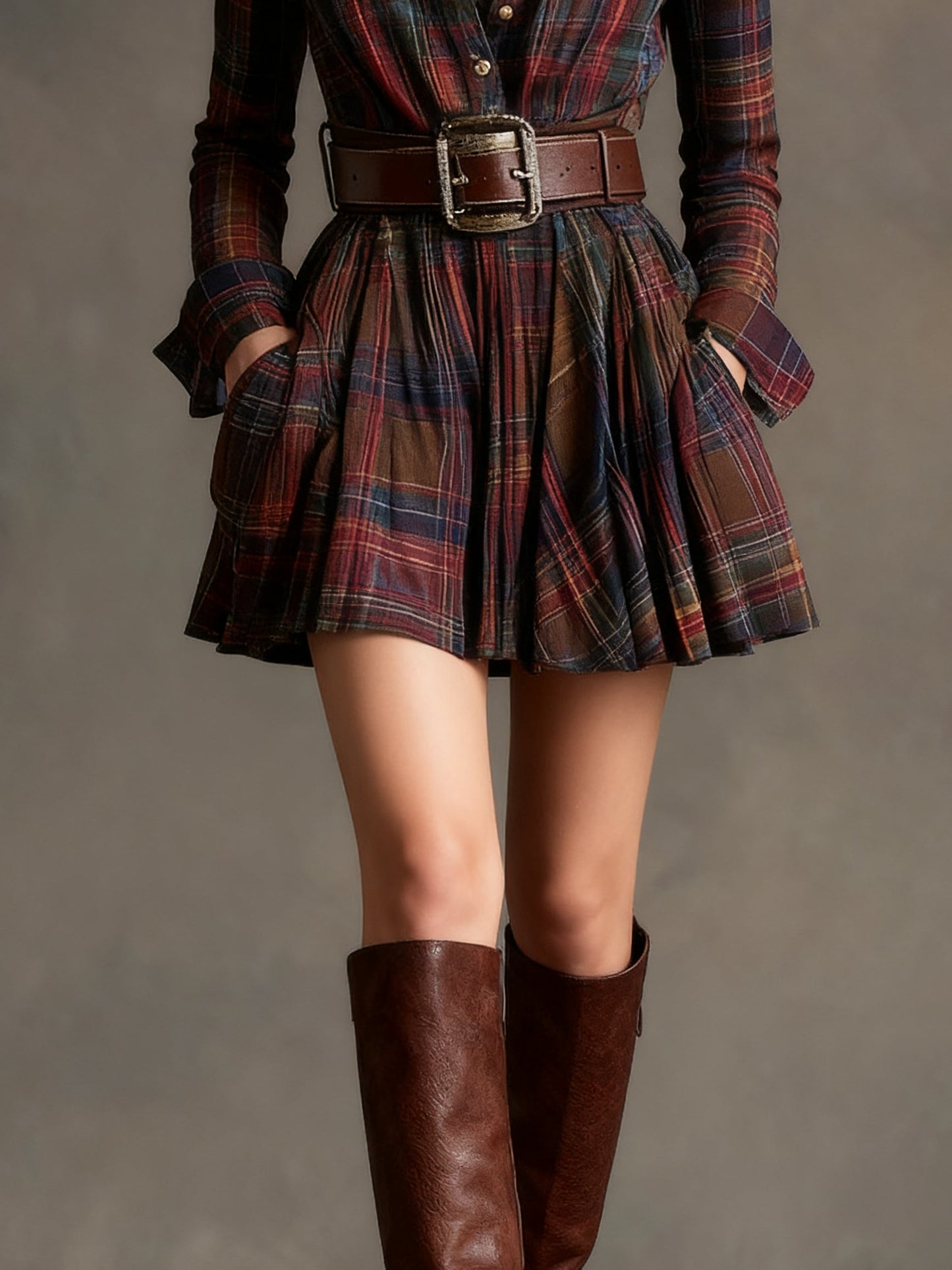 Bárbara · Robe courte chemise à carreaux