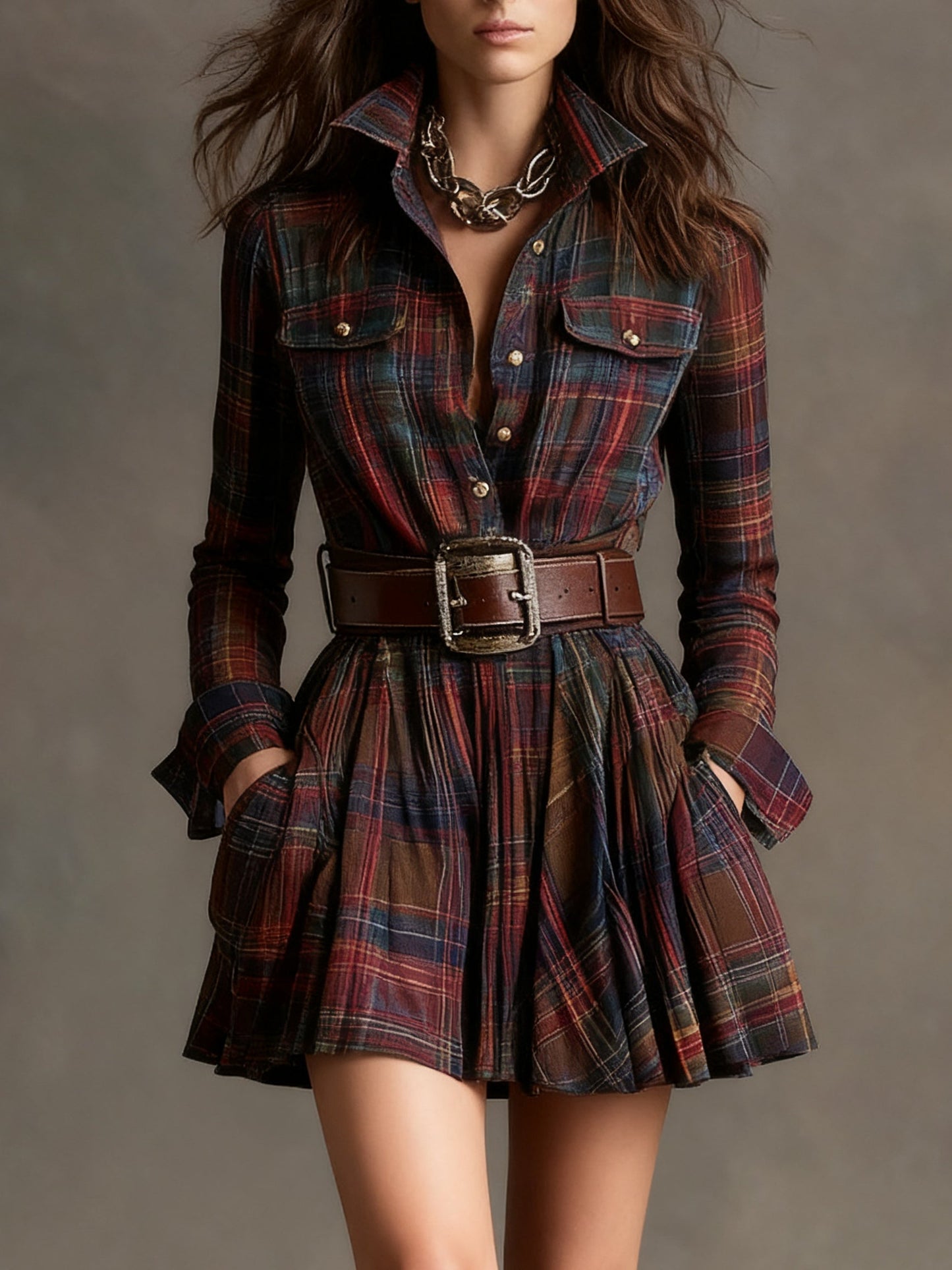 Bárbara · Robe courte chemise à carreaux