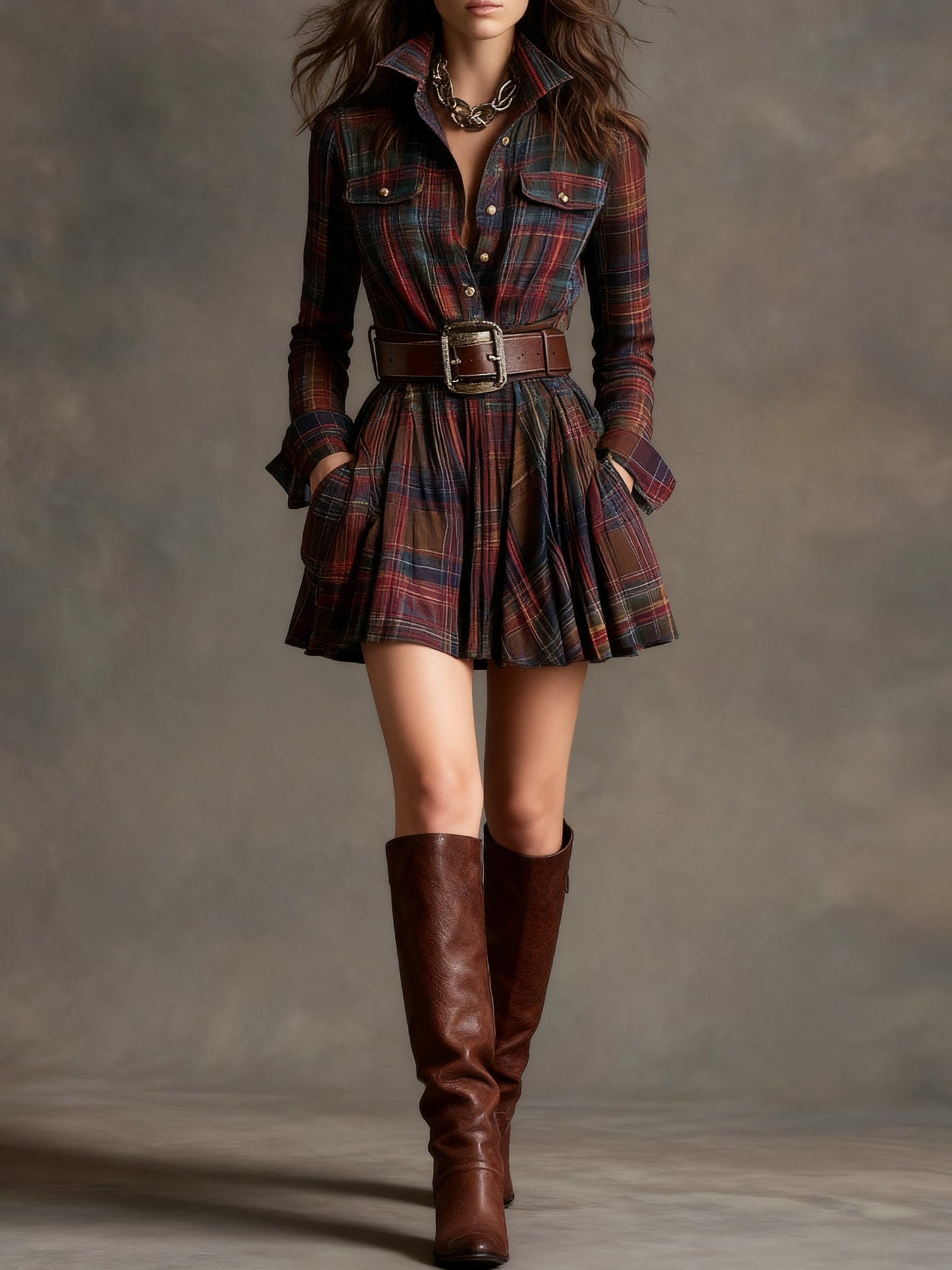 Bárbara · Robe courte chemise à carreaux