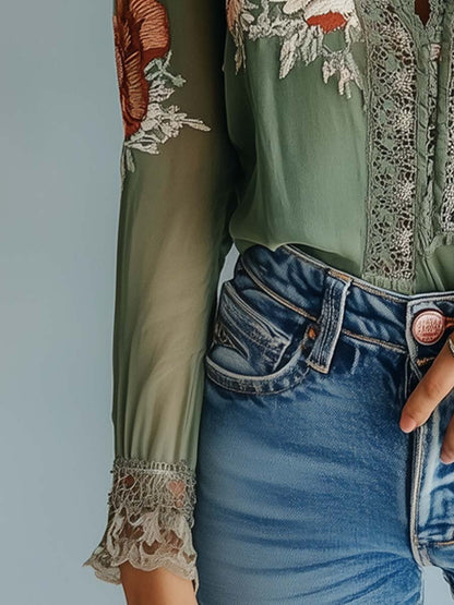 Roco · Blouse florale bohème avec dentelle