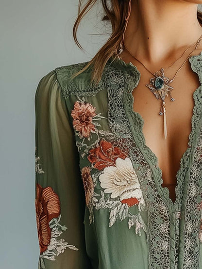 Roco · Blouse florale bohème avec dentelle