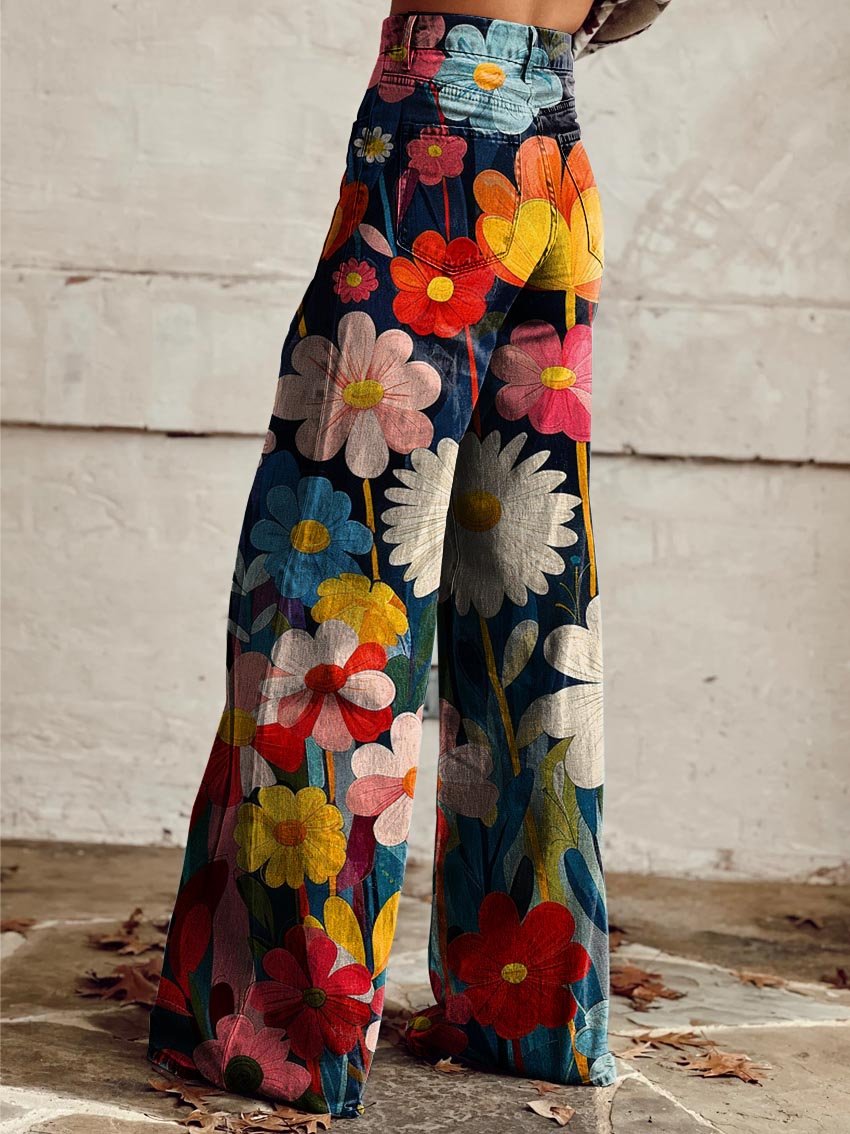 Léna - Pantalons Amples à Fleurs